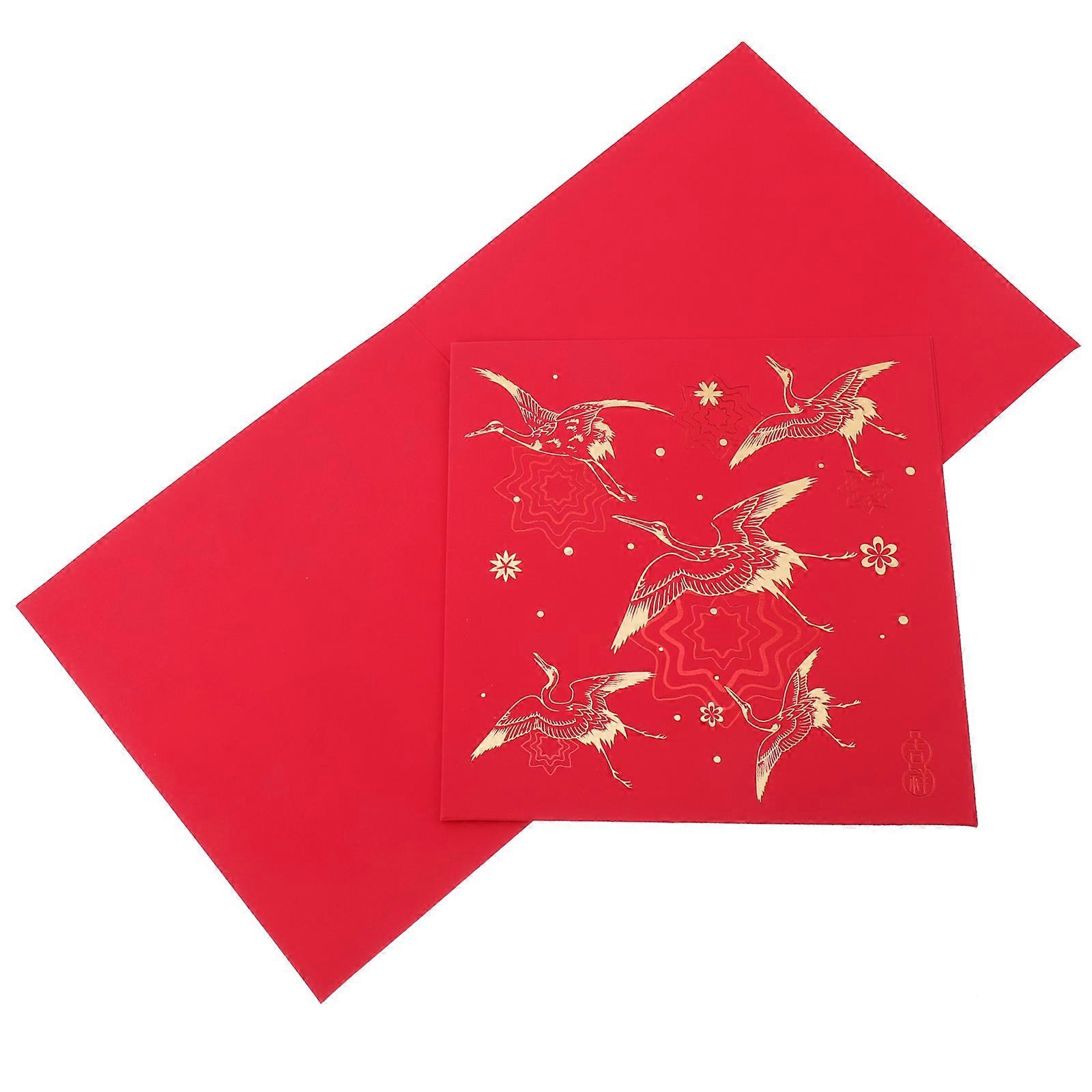 Chinese Blessing Greeting Cards for Spring Festival Decor with Design on Red Color 2Pcs