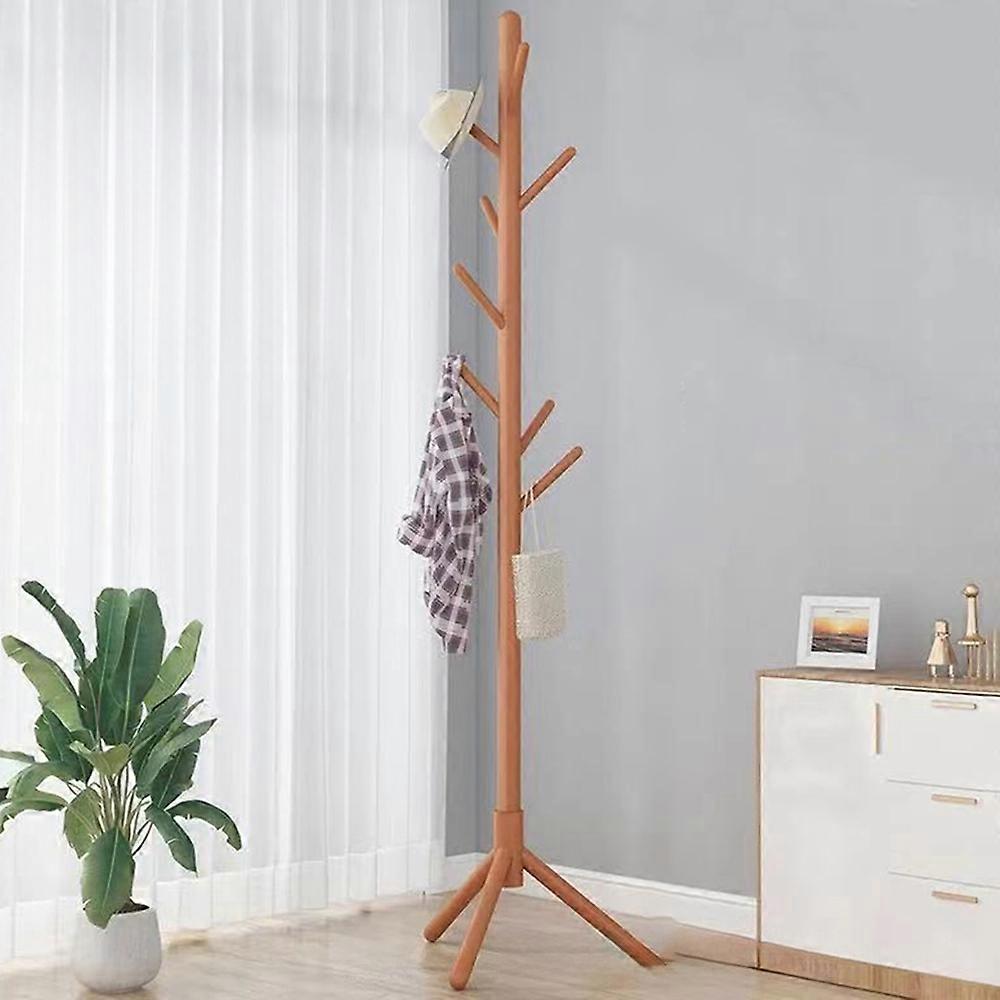 Garderobenständer aus Holz Freistehender Kleiderbügel Hut Organizer Rack - Stativ Fuß Braun