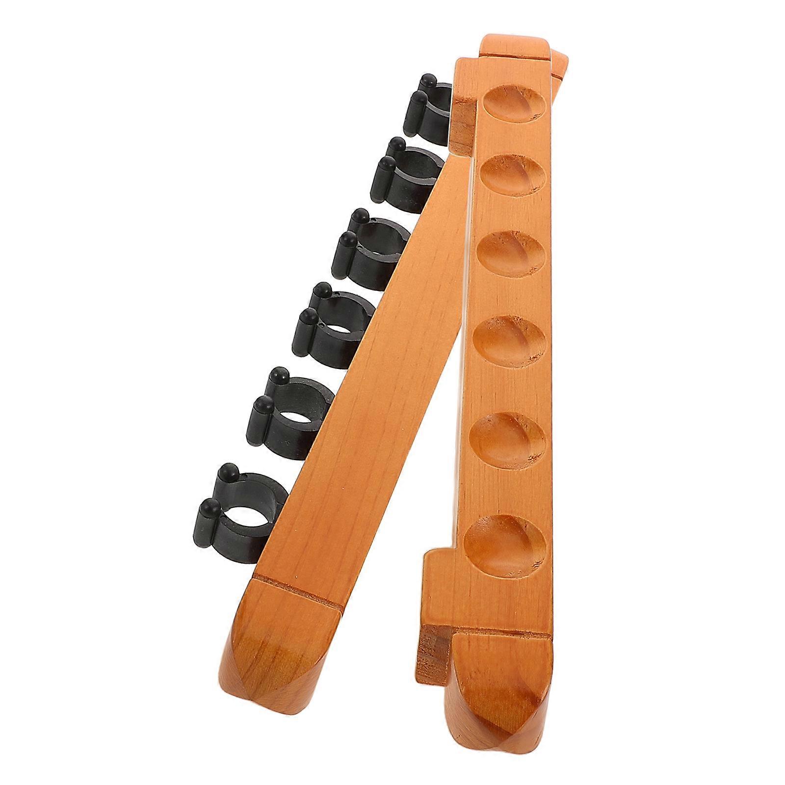 Wall Mount Pool Stick Rack For Game Rooms And Pool Hall Light Yellow Wood Storage Holder With Six-Hole Capacity 2Set