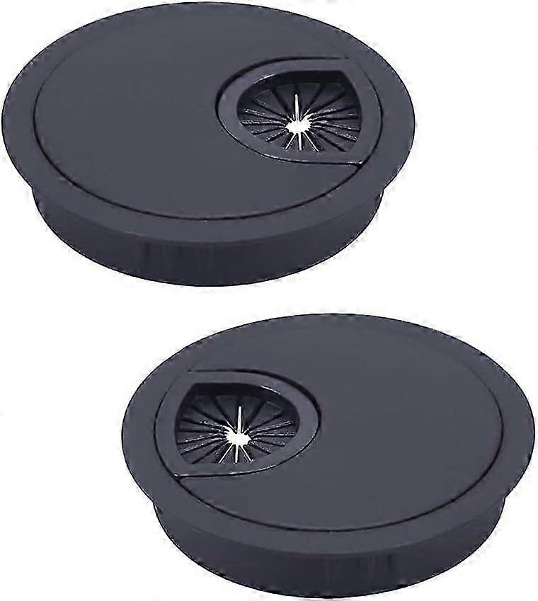 2Pcs χωνευτό μαύρο γραφείο Grommet καλωδίων γύρω από βουρτσισμένο σχέδιο μετάλλων 60mm τακτοποιημένο για το τραπέζι γραφείων