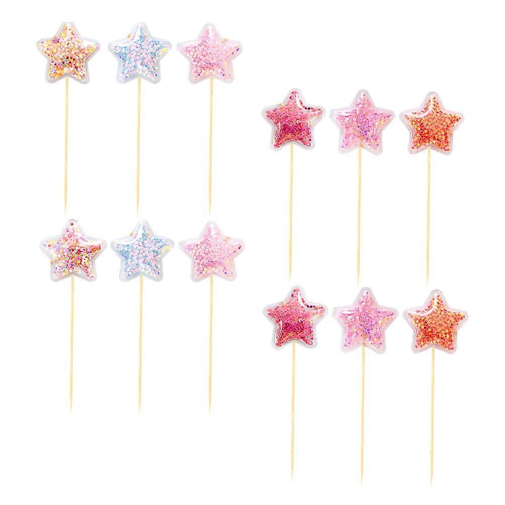 12pcs Pentagram Birthday Cake Topper Sequin Cake Insert Cards Cake Decoration