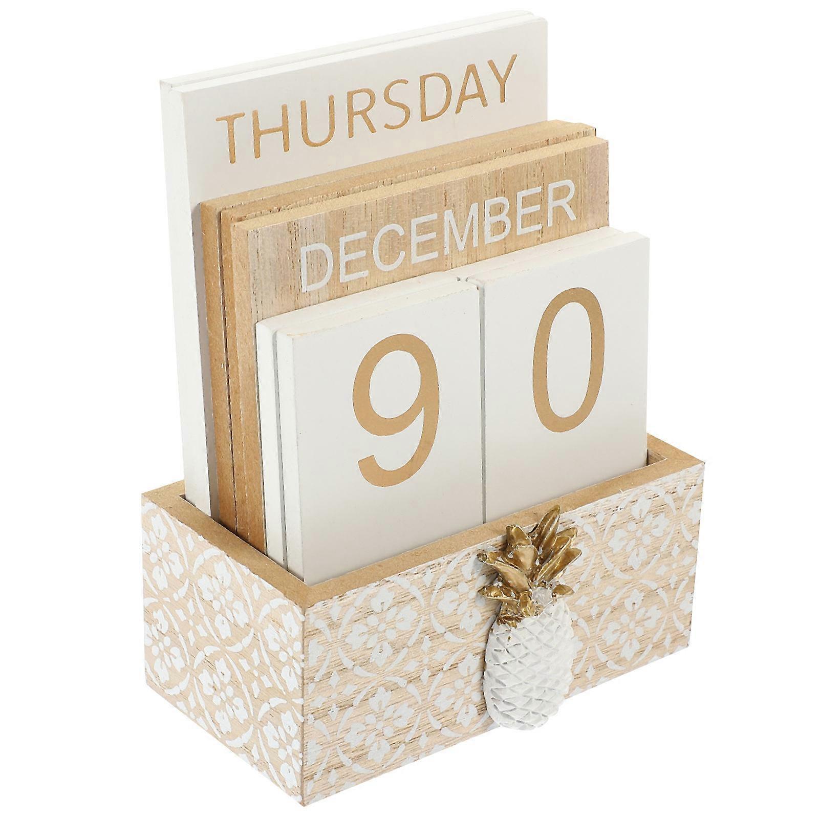 Wooden Calendar Blocks Month Date Display Perpetual Desk Calendar for Office