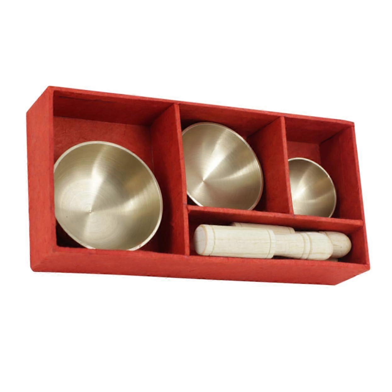 Buddhist Singing Bowl Set Small Size Handcrafted With Mallet Storage Box Tibetan Style For Relaxation