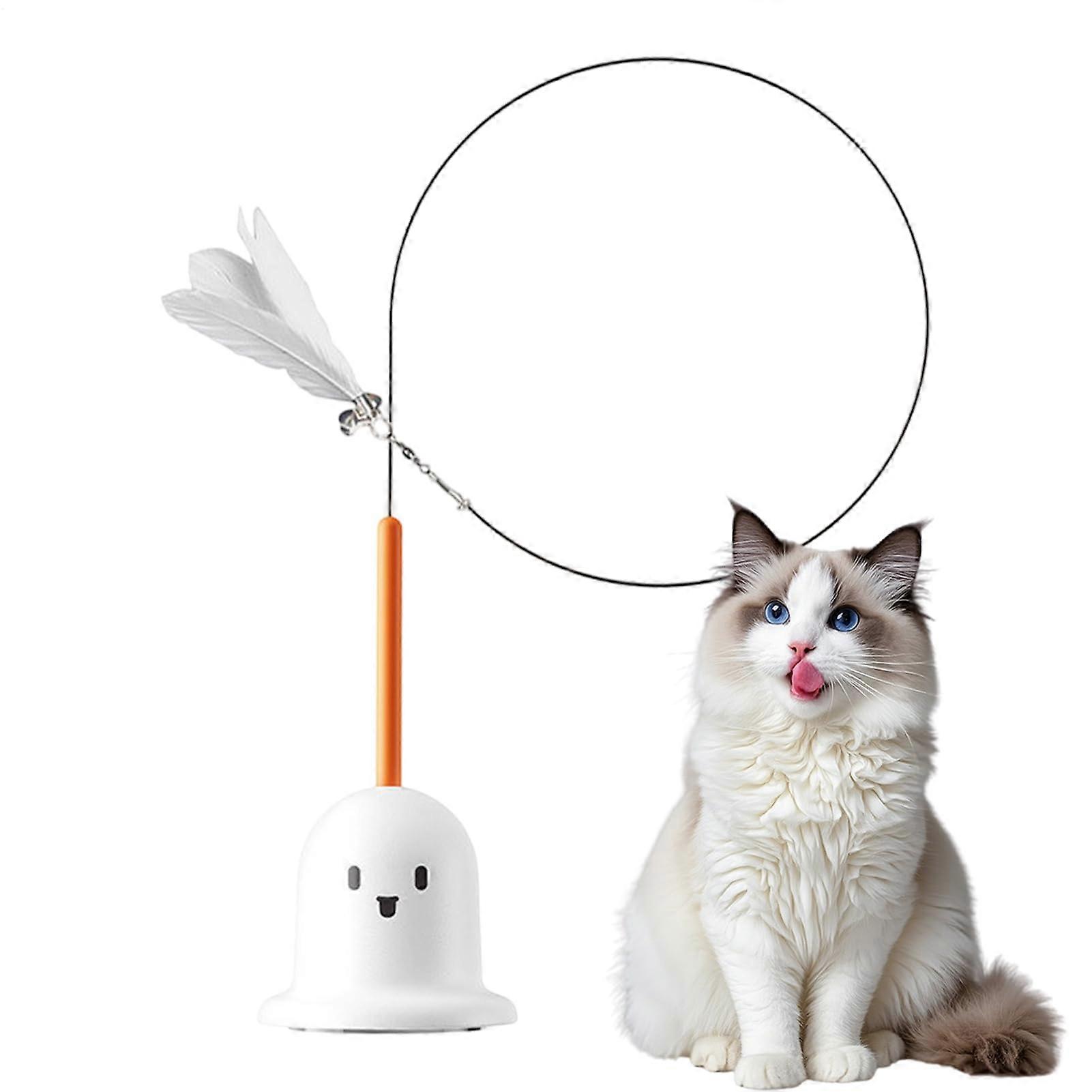 Feather Wand Cat Toy Kitten Bell Teaser With Suction Cup Interactive Portable White