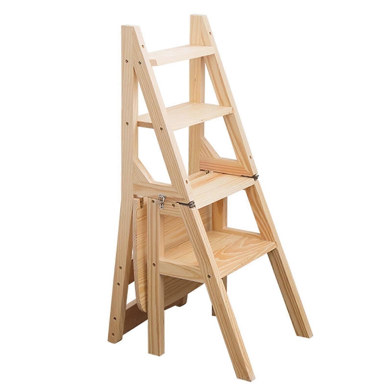Folding Wooden Ladder Stool, Multifunctional Step Stool, NonSlip Lightweight Chair