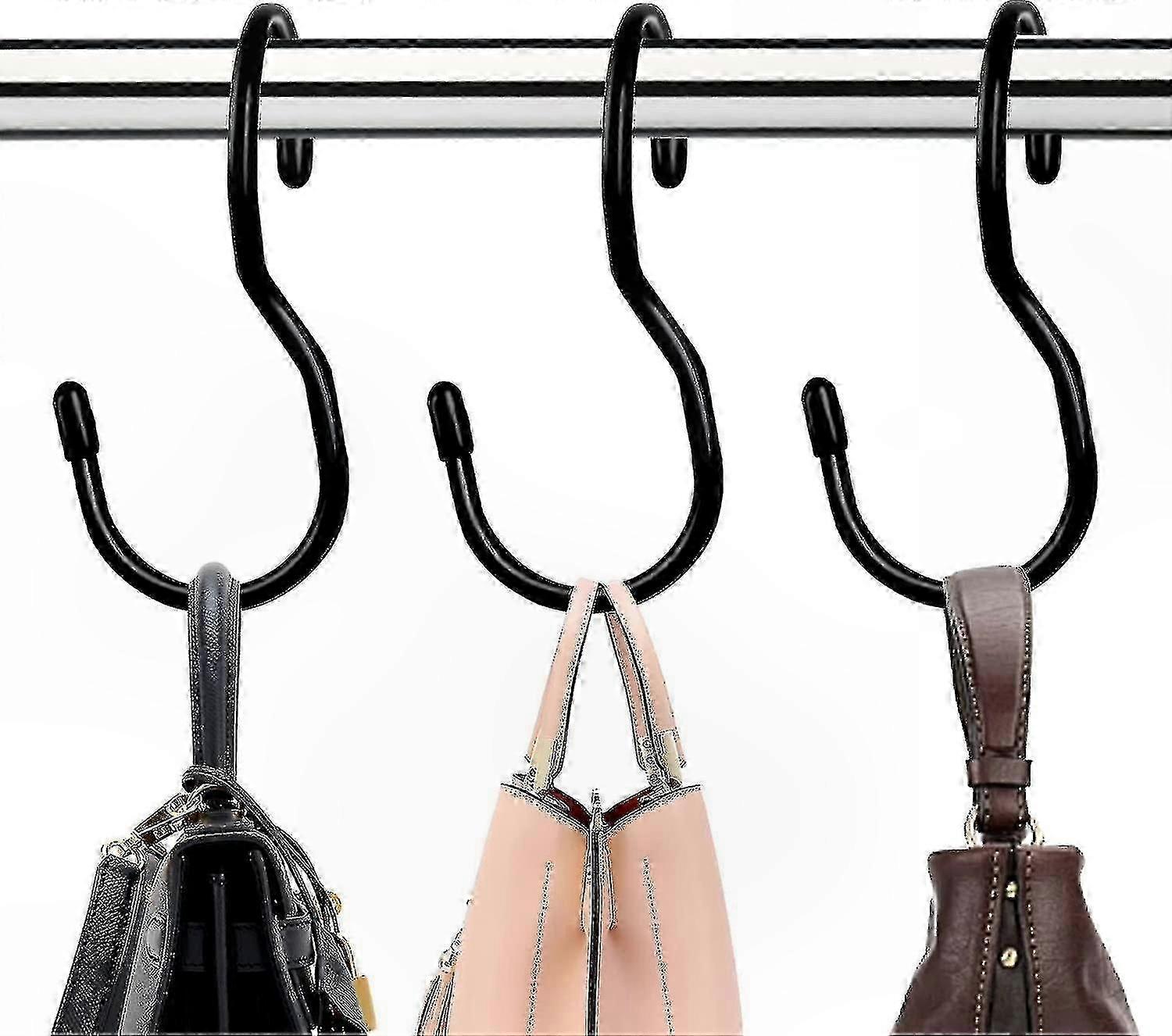 Black Closet Purse Hangers with Twist Design, 12-Pack Large Rod Hooks for Handbags and Accessories Organization