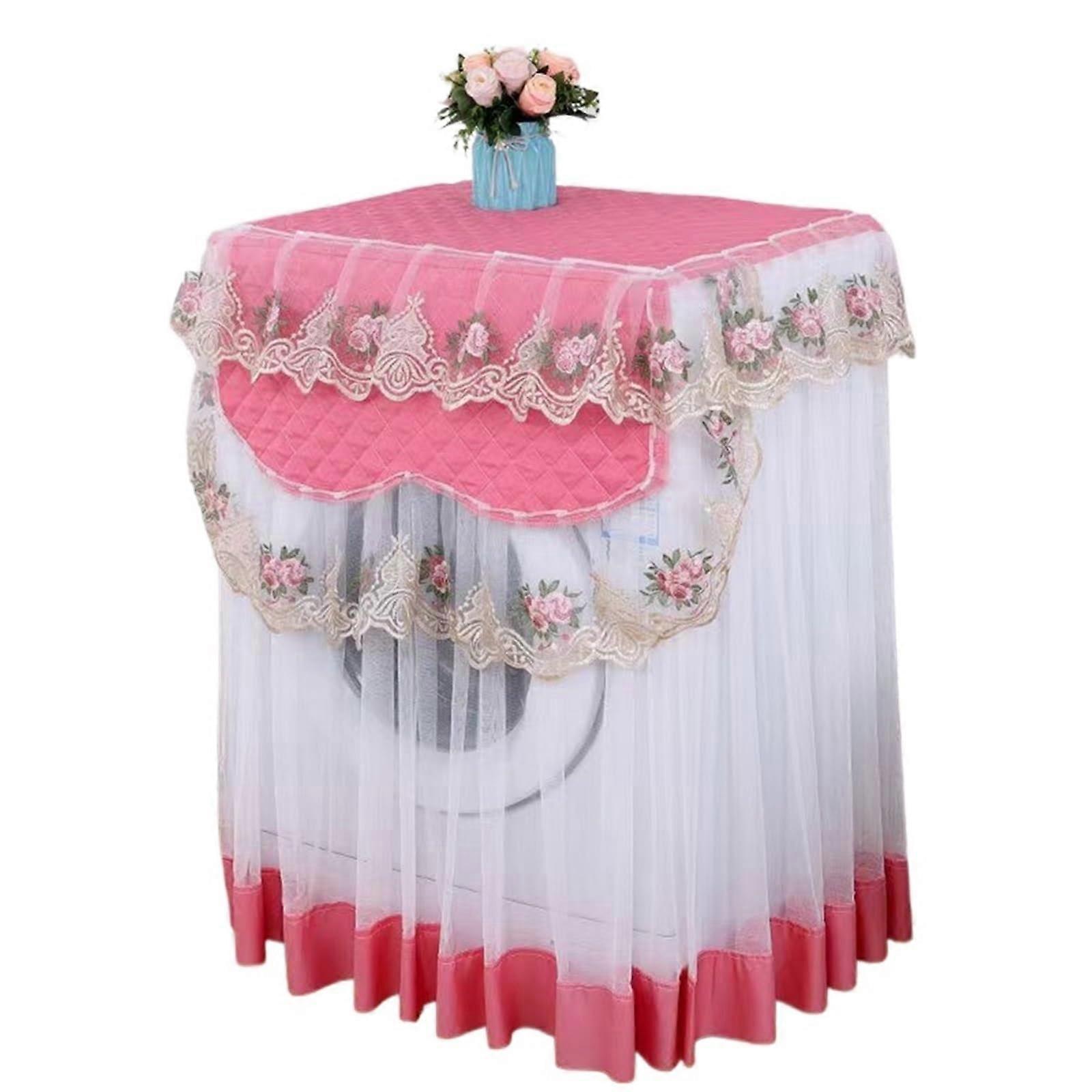 Couverture de machine à laver en dentelle romantique pour les chargeurs frontaux et les sèche-linge Broderie florale rouge Garniture en dentelle Décoration intérieure protectrice