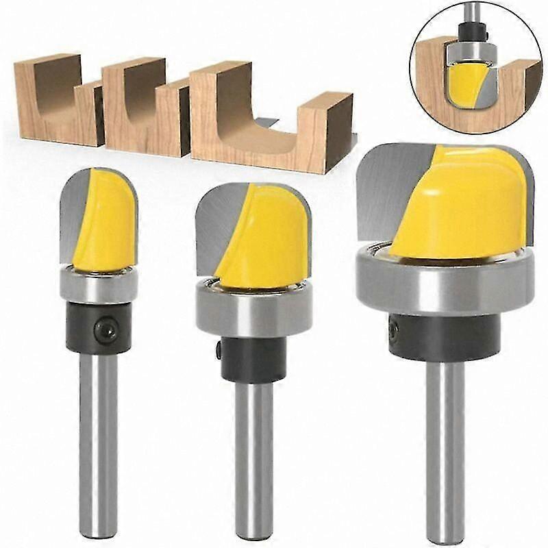 6mm Round Bottom Nose Router Bit Set for Woodworking Crafts - 3 Piece Milling Cutter Template Tool with Rounded Base Design for Precision Wood Shaping