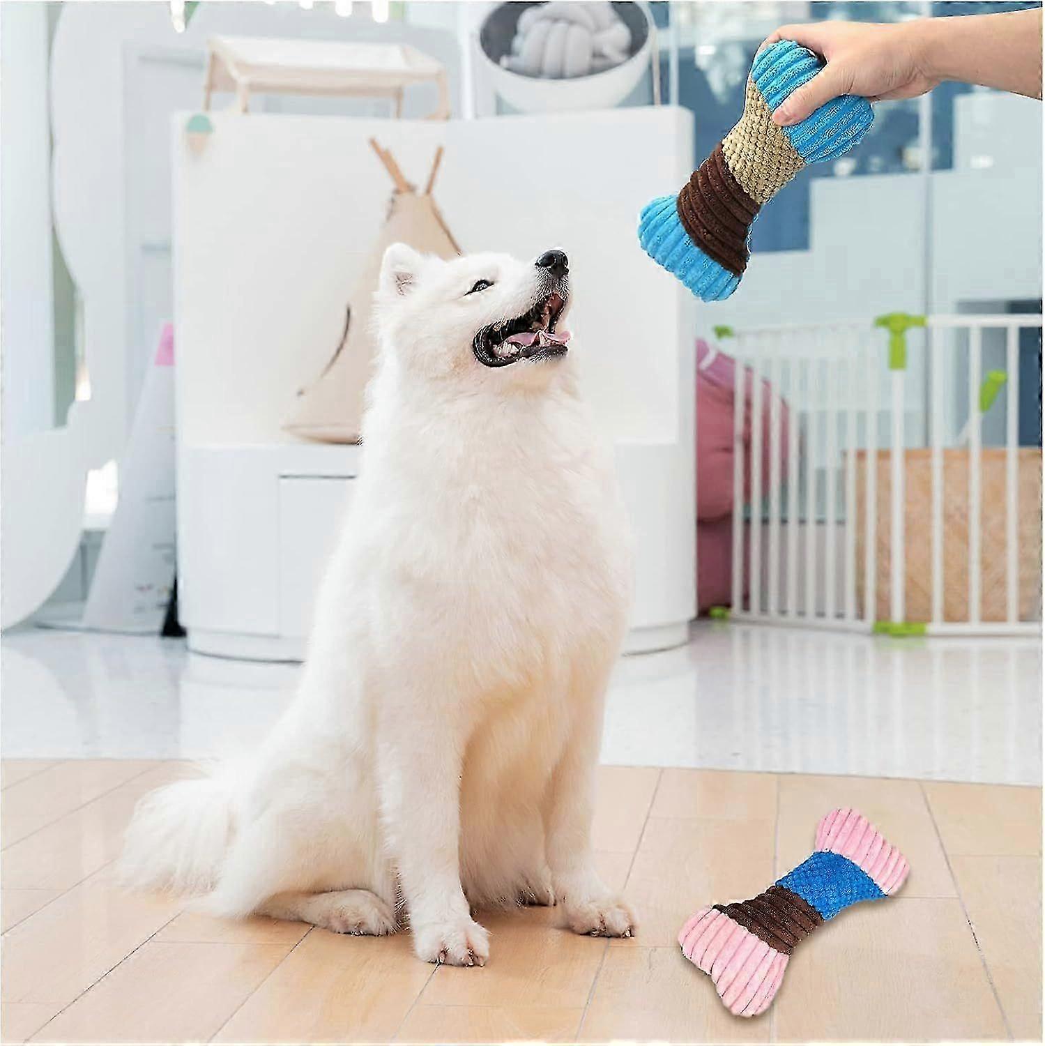 Plush Squeaky Bone Shape Dog Chew Toys -Blue