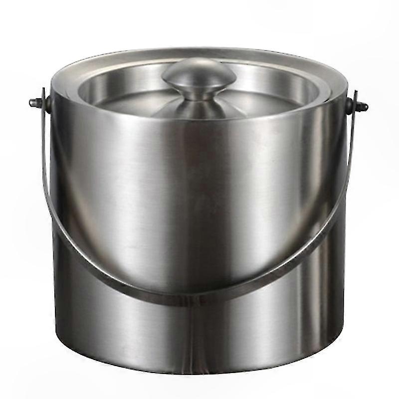 Double Layer Stainless Steel Ice Bucket with Lid and Handle for Beverage Chilling