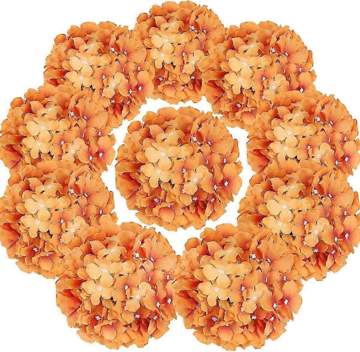 Silk Hydrangea Heads Artificial Flowers With Stems 10pcs(Fall Orange)