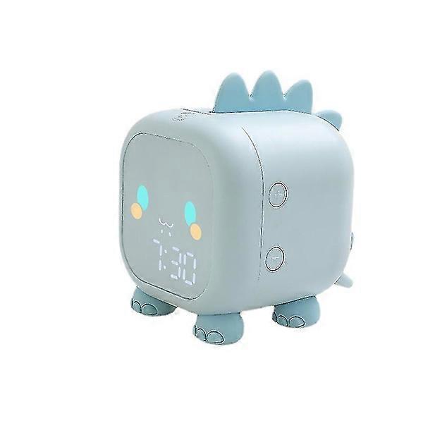 Digital Alarm Clock Night Light for Kids, Cartoon Dinosaur Timer Alarm Clock Lamp, Sound Control Alarm Clock, Light Blue