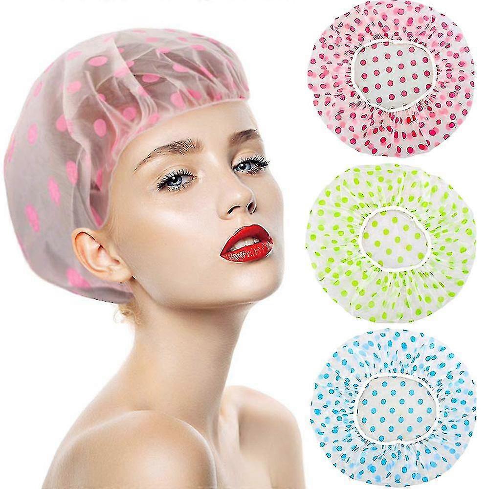 3 Pieces Waterproof Reusable Bath Shower Cap Flower Printed Elastic Spa