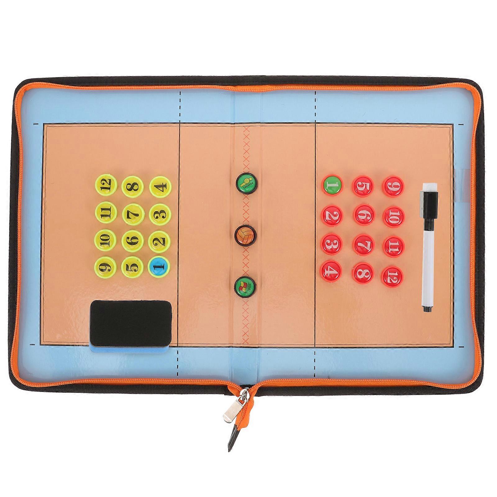 Portable Coaching Board Book with Zipper Magnetic Clipboard for Teaching Use Orange PU Material 1Pc