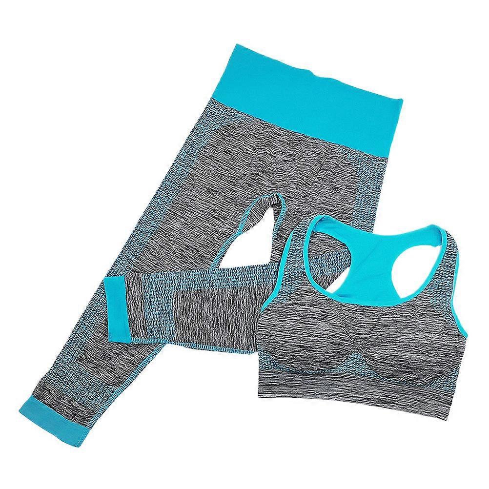 Blue Racerback Workout Set for Women Made of Polyester Comfortable and Durable 2 Pieces Legging and Bra Size L