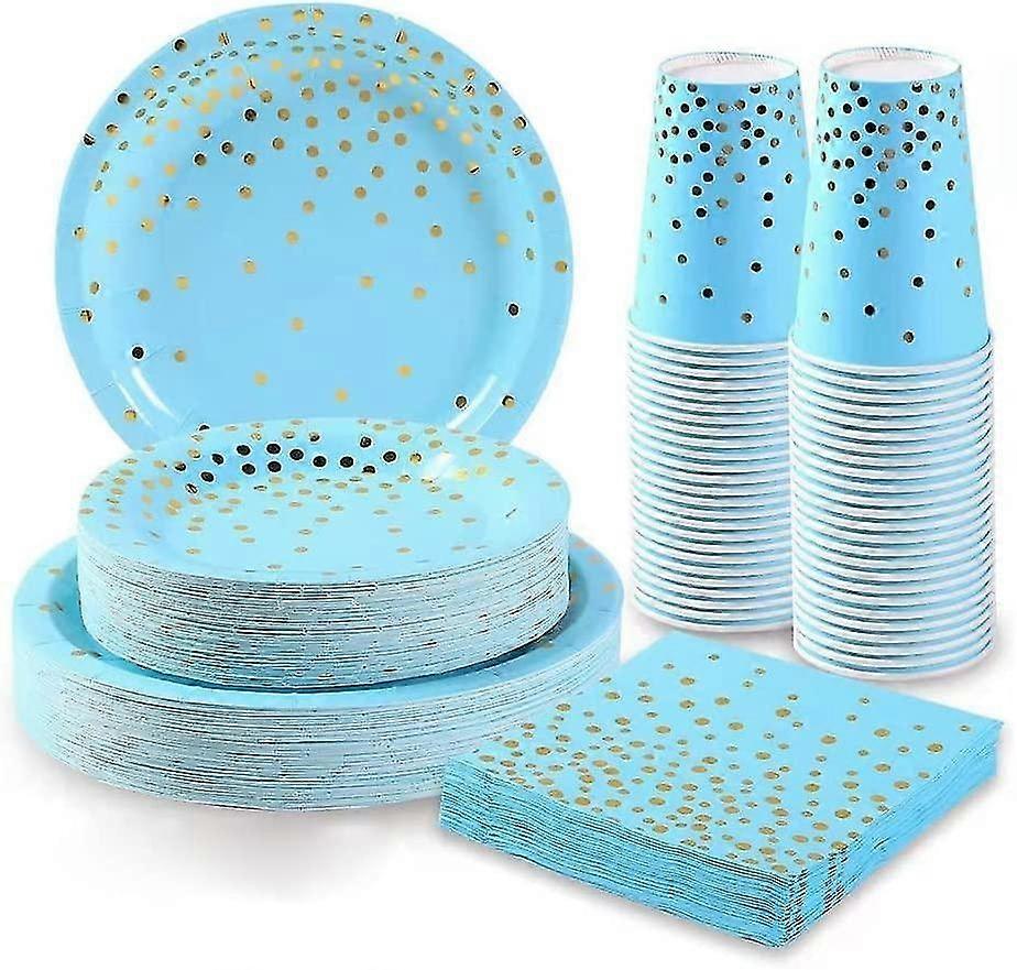 80PCS Paper Plates Napkins Cups, Disposable Party Tableware Set, Blue Party Tableware, Party Tablewa