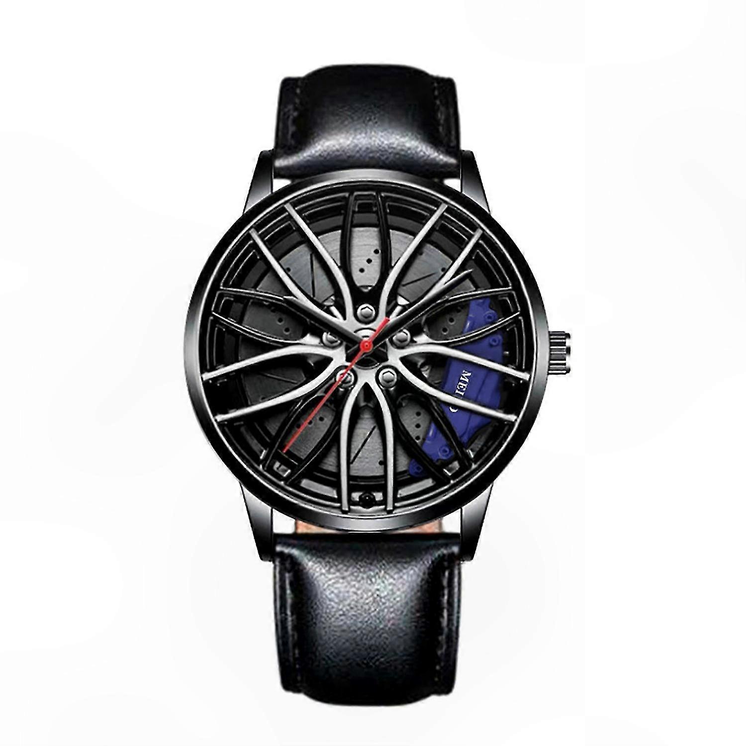 Men's Quartz Chronograph Watch with Round Dial, Pointer Display, Shockproof Design, Hidden Clasp, Car Wheel Inspired