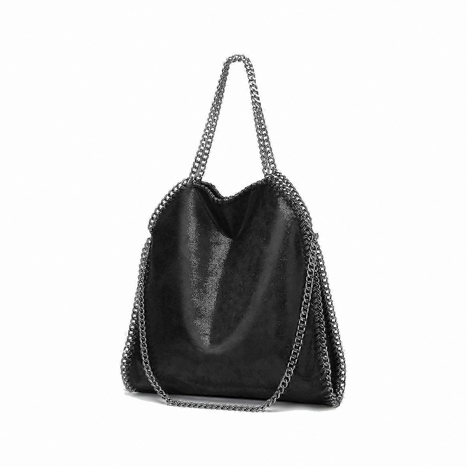 Women's Leather Tote Bags Fashionable Top-Handle Shoulder Bags with Chain Detail Large Capacity Black