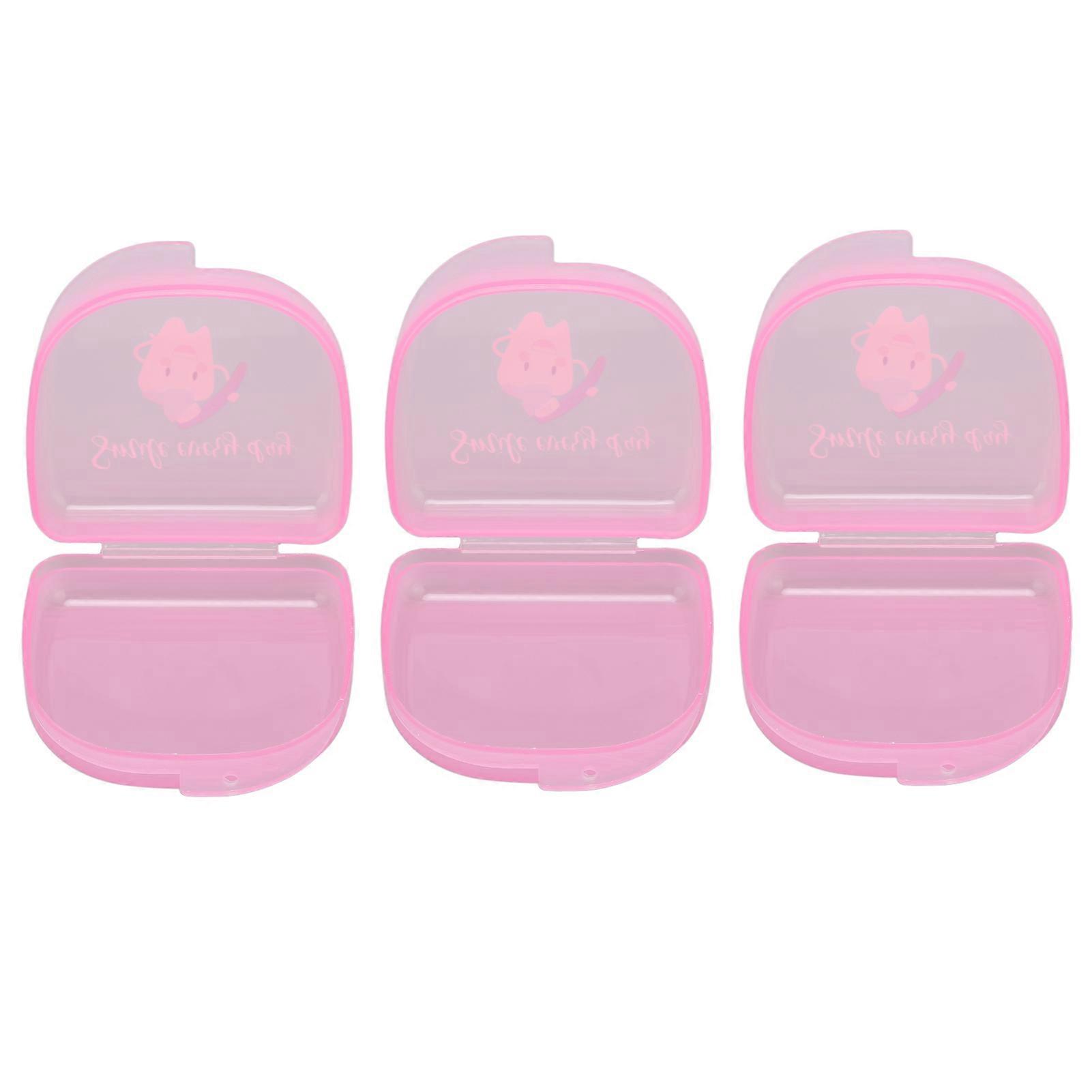 3pcs Pink Denture Case Retainer Box 8x8.5x3cm Plastic Storage
