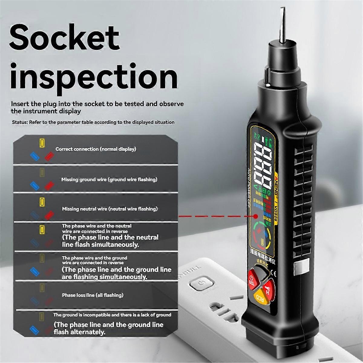  VD808 Digital Socket Tester Circuit Breaker Finders US Plug