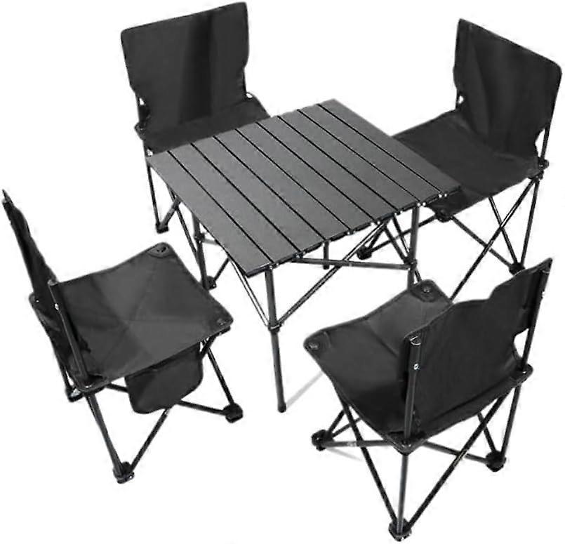 Folding Picnic Tables And Chairs Set Portable Camping Outdoor Equipment Black For Gatherings And Picnics