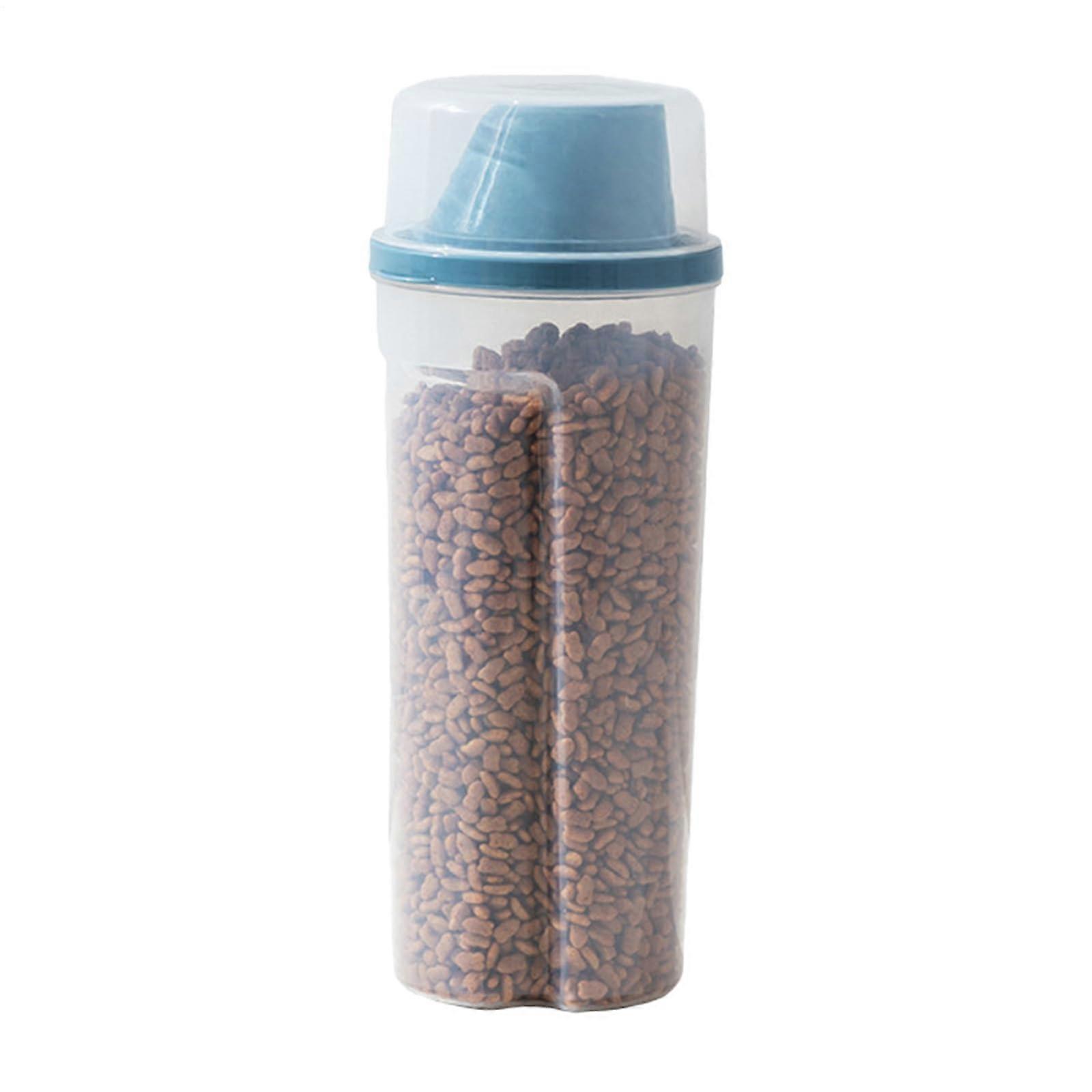 Pet Food Storage Container Airtight 1500ml Blue PP Dispenser With Handle Measuring Cup Travel Friendly For Dry Cat Treats