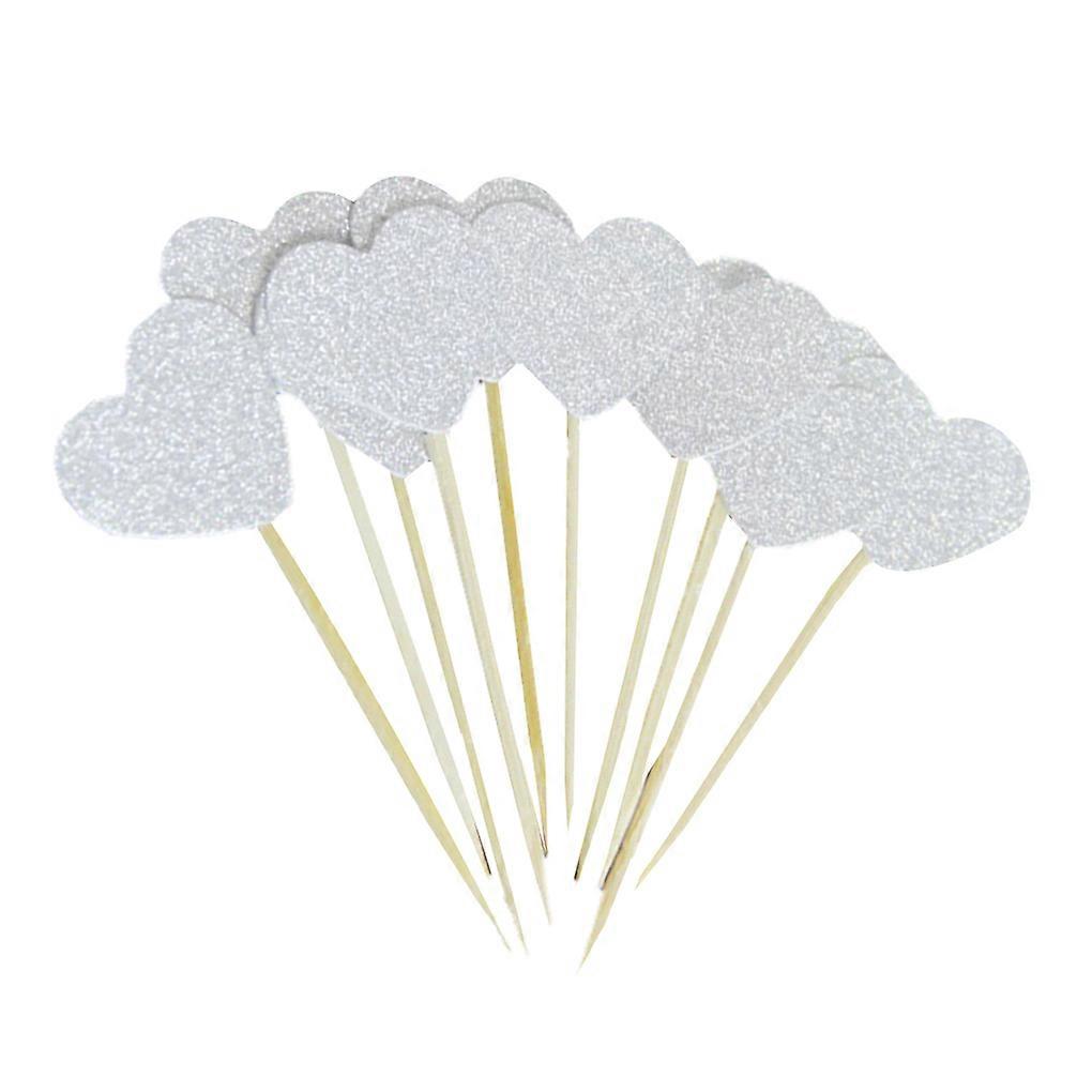 30pcs Heart Shape Cake Toppers Insert Cards with Toothpick Cupcake Decorations - Frosted