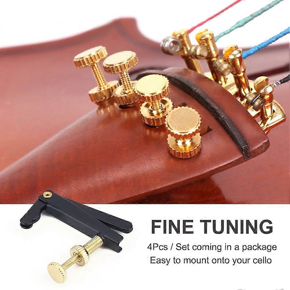 4Pcs Durable Metal Fine Tuners String Adjusters Replacement Parts for 3/4 4/4 Cello(Black)