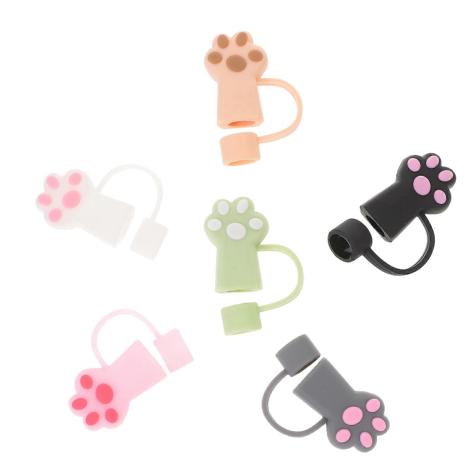 Assorted Color Cat Claw Straw Plugs Silicone Protective Cover Daily Use 6Pcs