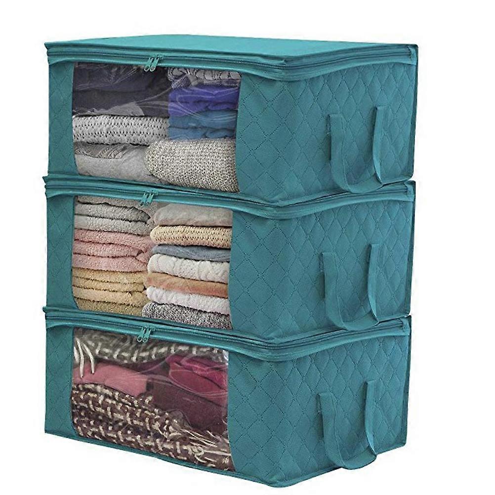 3Pcs Foldable Quilt Storage Bag for Storage Use with Zipper Window Blue