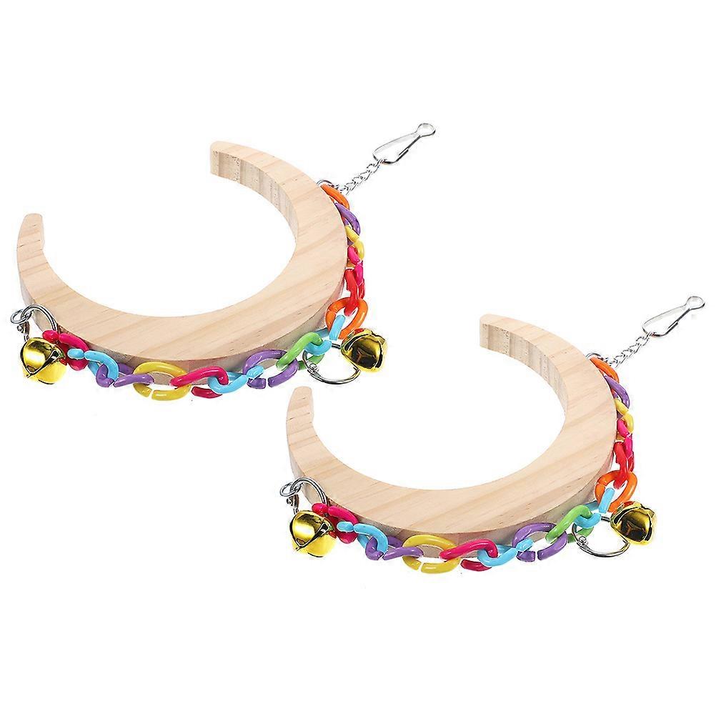 Wood Parrot Stand Swing Toy for Bird Play 6Pcs Set Moon Design