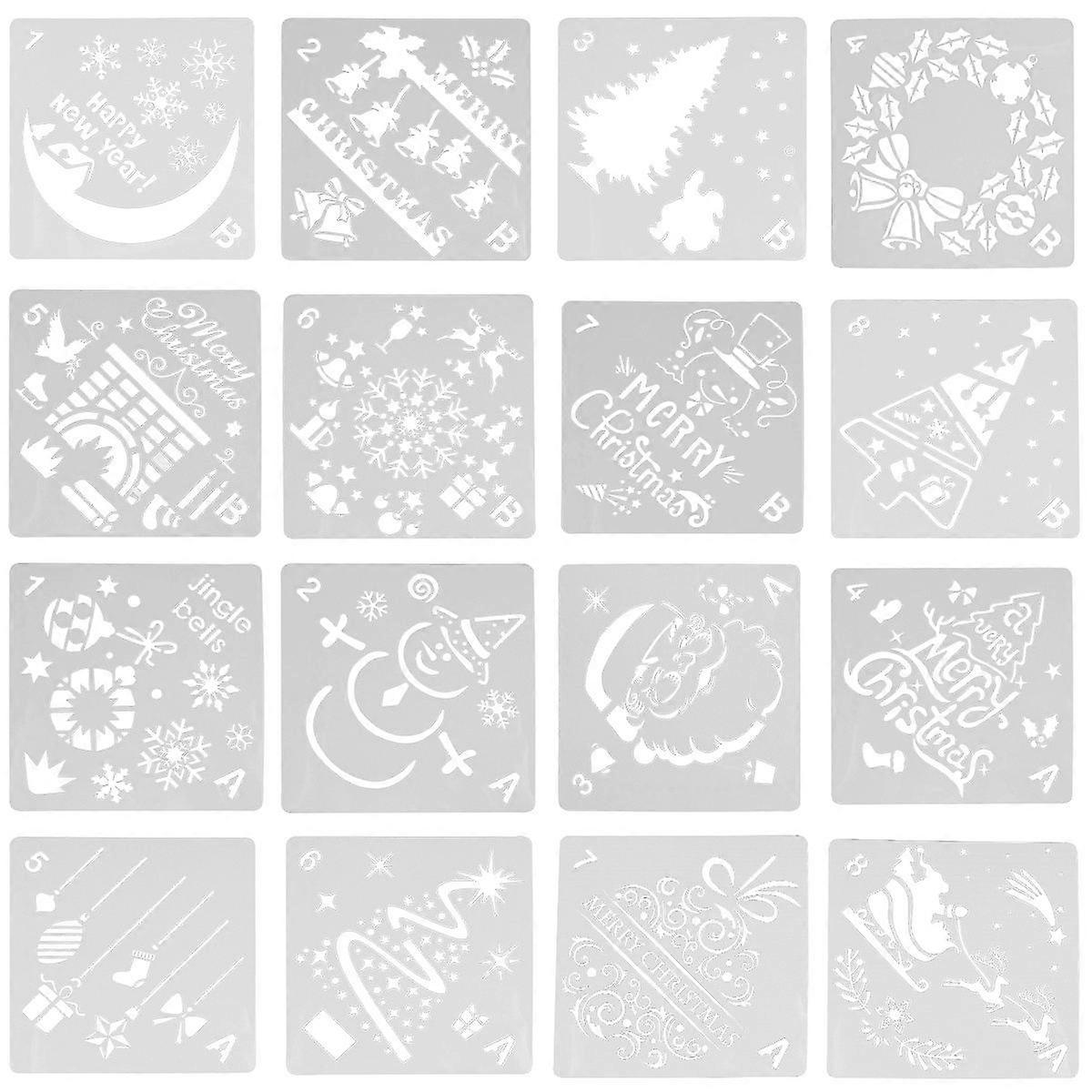 Christmas DIY Drawing Template for Painting Use 32Pcs White Stencil Set