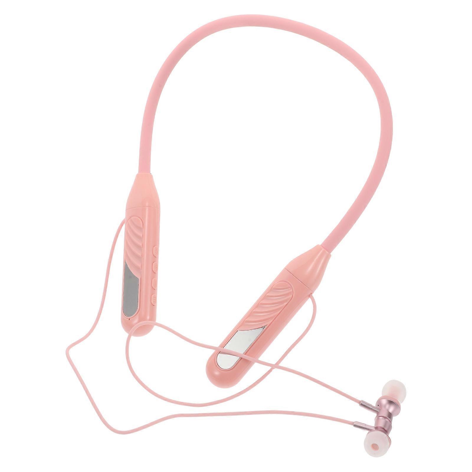 Wireless Earbuds Neckband Design With Digital Display For Gaming Sports Use Pink 1Pcs