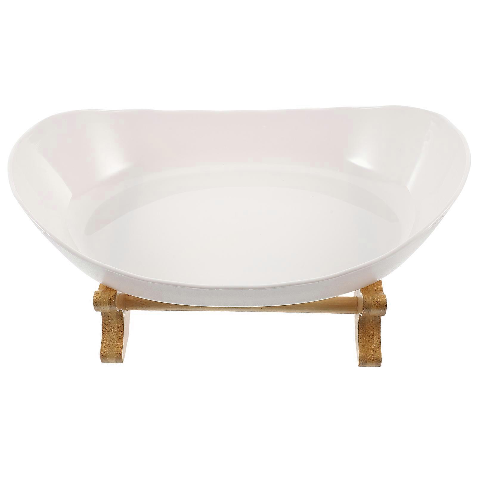 White Fruit Bowl With Wooden Stand For Housewarming And Special Occasions 25x14cm Storage 1 Set