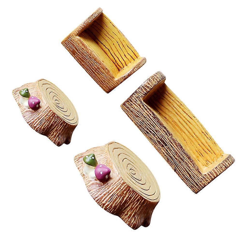Resin Tree Stump Stool Decoration with 3Sets for Miniature Garden
