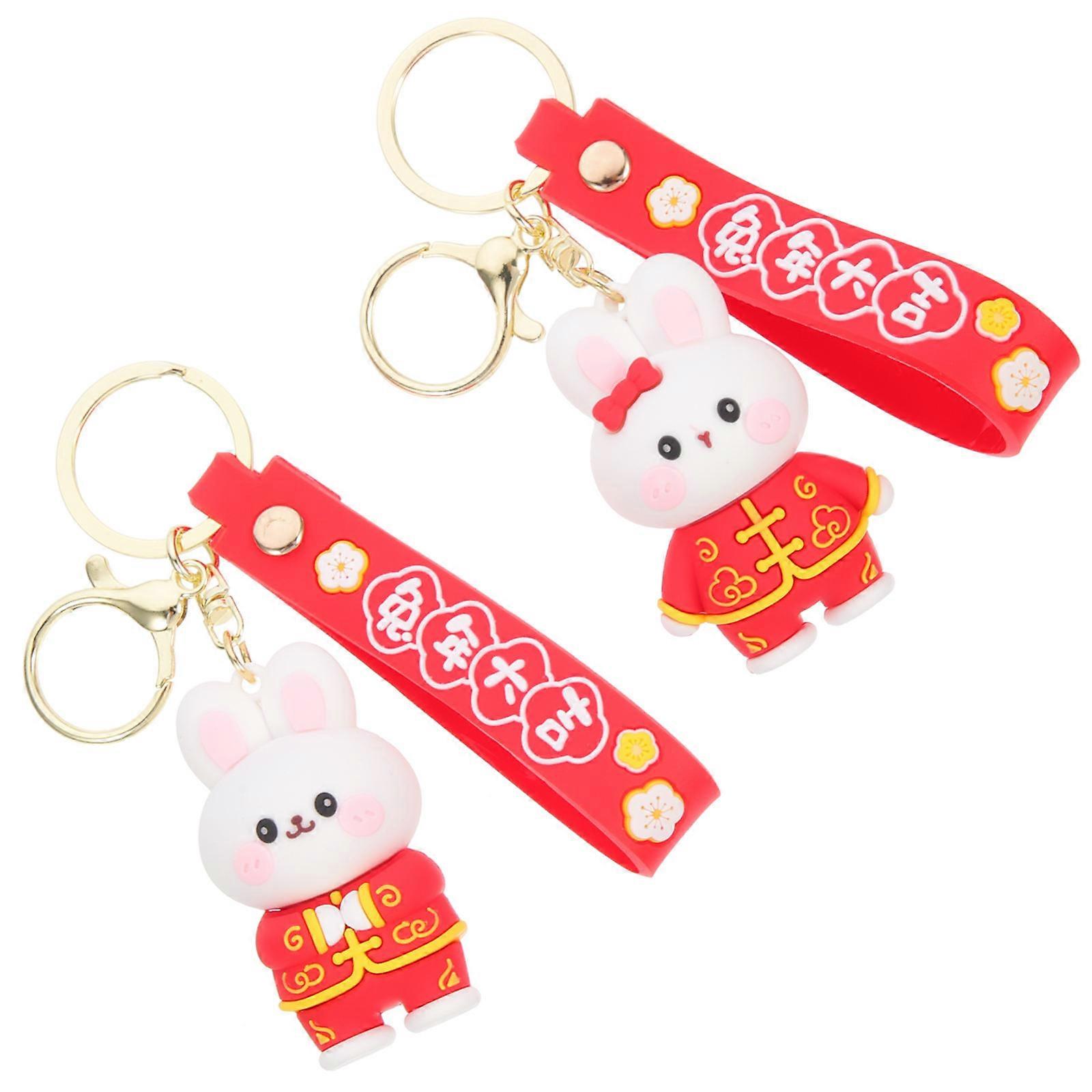 Bunny Keychain Metal Pendant for Decoration 2Pcs Rabbit Key Ring Hanging Charm