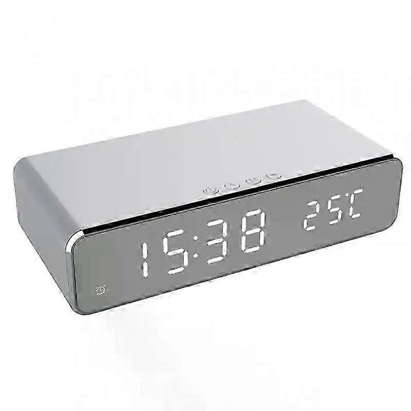 Enhanced Digital Desk Clock: LED Display with Wireless Phone Charging, Date Thermometer, Time Show & HD Mirror Function