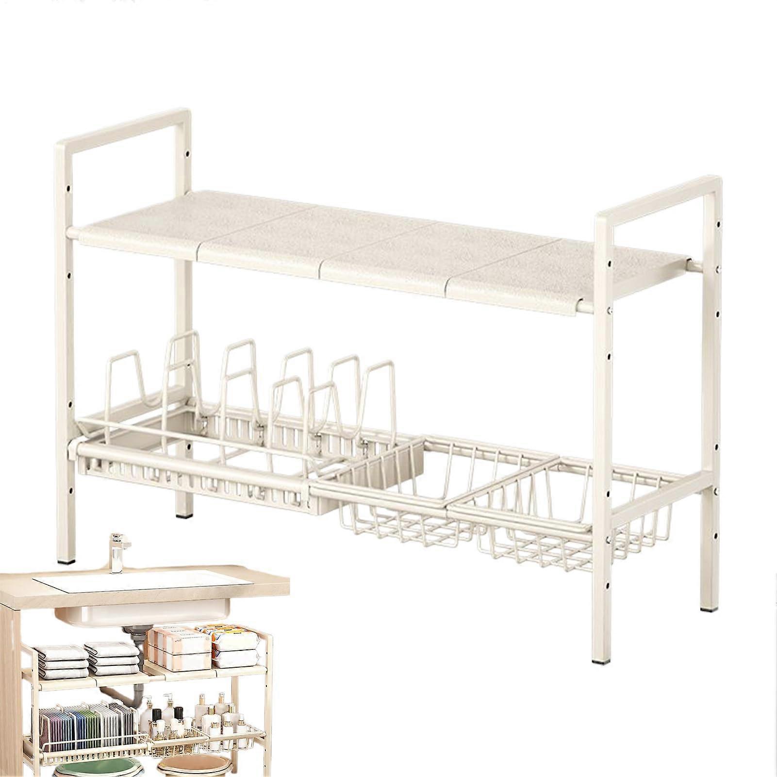Under Kitchen Sink Storage Expandable Organizer Double Level Retractable Shelf For Kitchen Cabinet Pantry Wardrobe