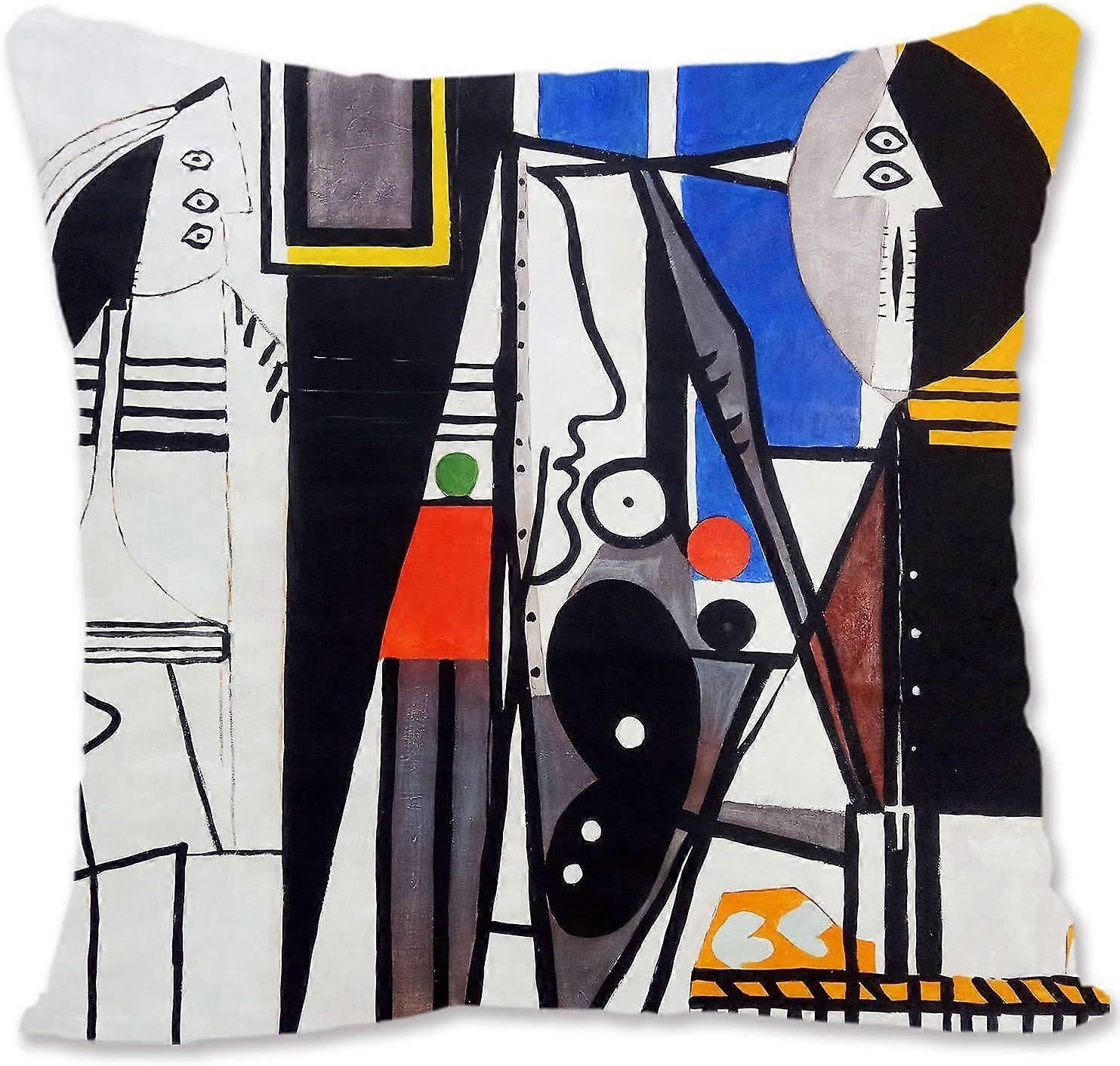 h202装飾スロー枕カバー抽象芸術 - ピカソ - 着席ヌードB画家とモデルB(A1-770)lm202