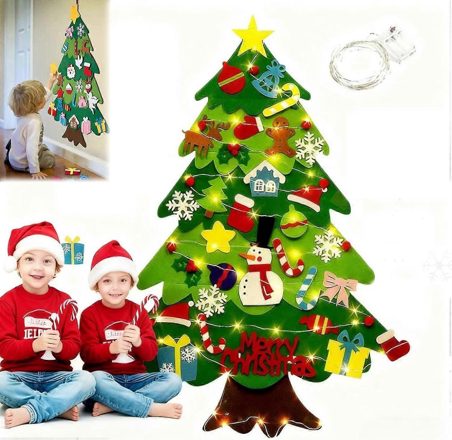 Oversized Felt Christmas Tree for Kids, with 32 Detachable Trees Ornaments and 3m Light String