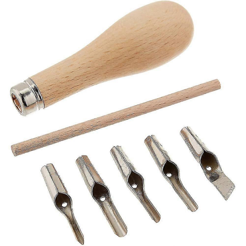 Lino Block Cutting Rubber Stamp Carving Tools With 5 Blade Wood Handle Printmaking Carving Tools Se (haoyi