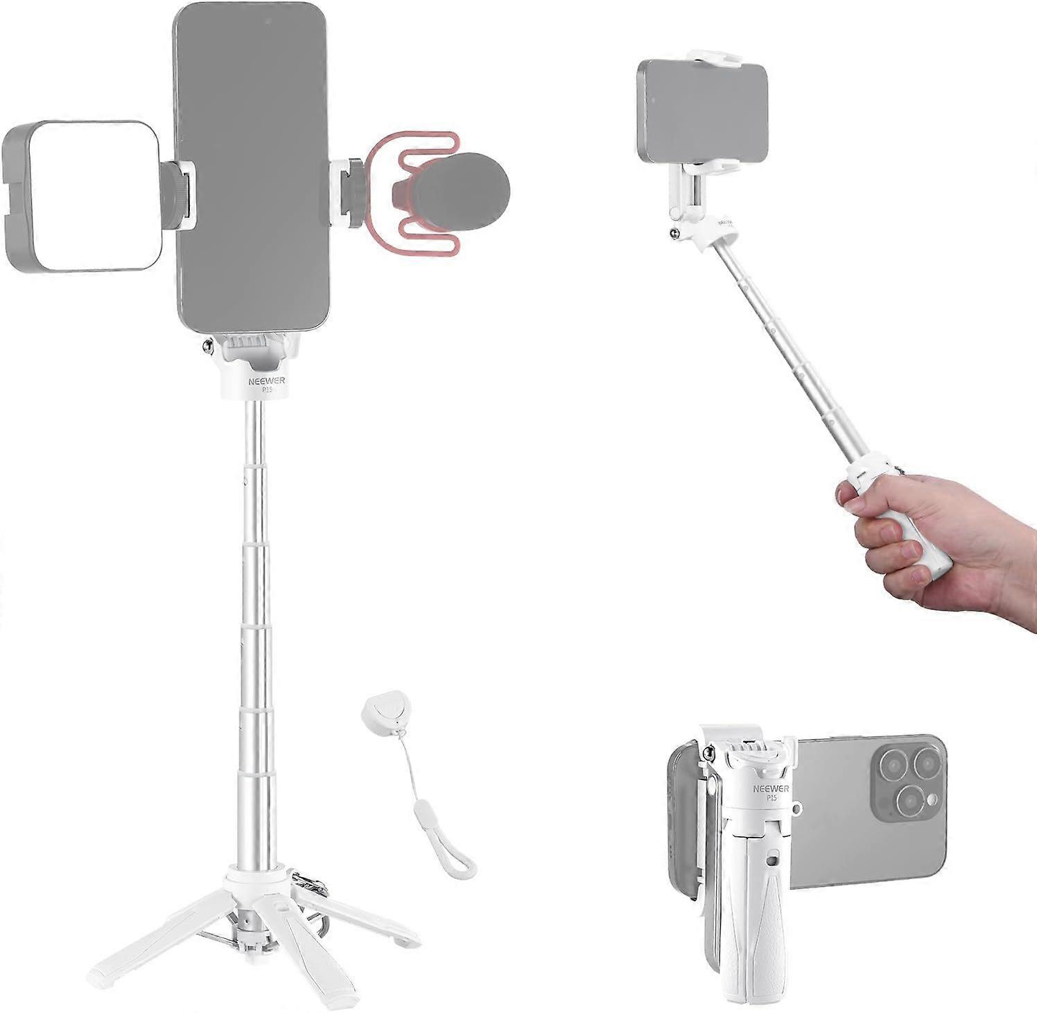 NEEWER Selfie Stick with Detachable Bluetooth Remote Shutter, Lightweight Foldable Travel Tripod for iPhone, 360 Phone Holder Cold Shoe f