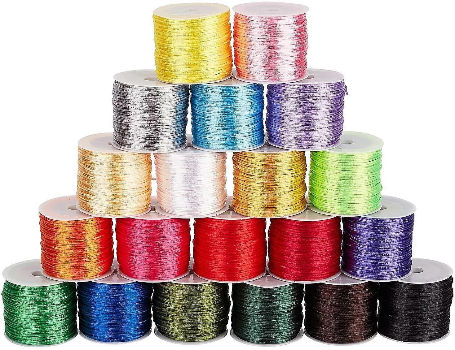 20 Colors 600 Yards 1mm Rattail Satin Nylon Trim Cord Silk Cord Beading String for Necklace Bracelet Beading Macramé Kumihimo Chinese Knot
