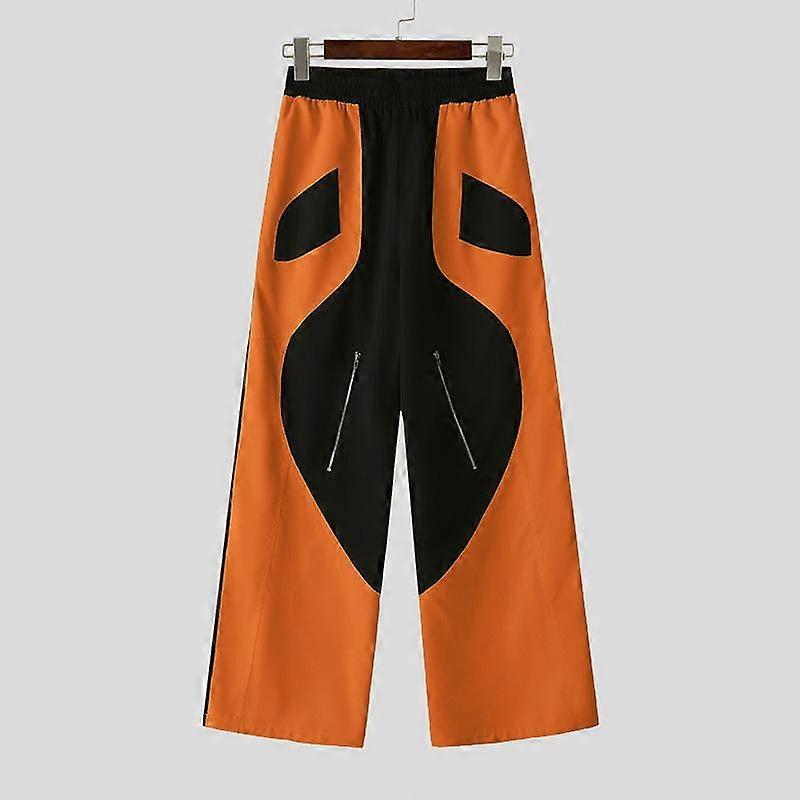 INCERUN Men Elastic Waist Stitching Color Casual Cargo Pants Long Trousers