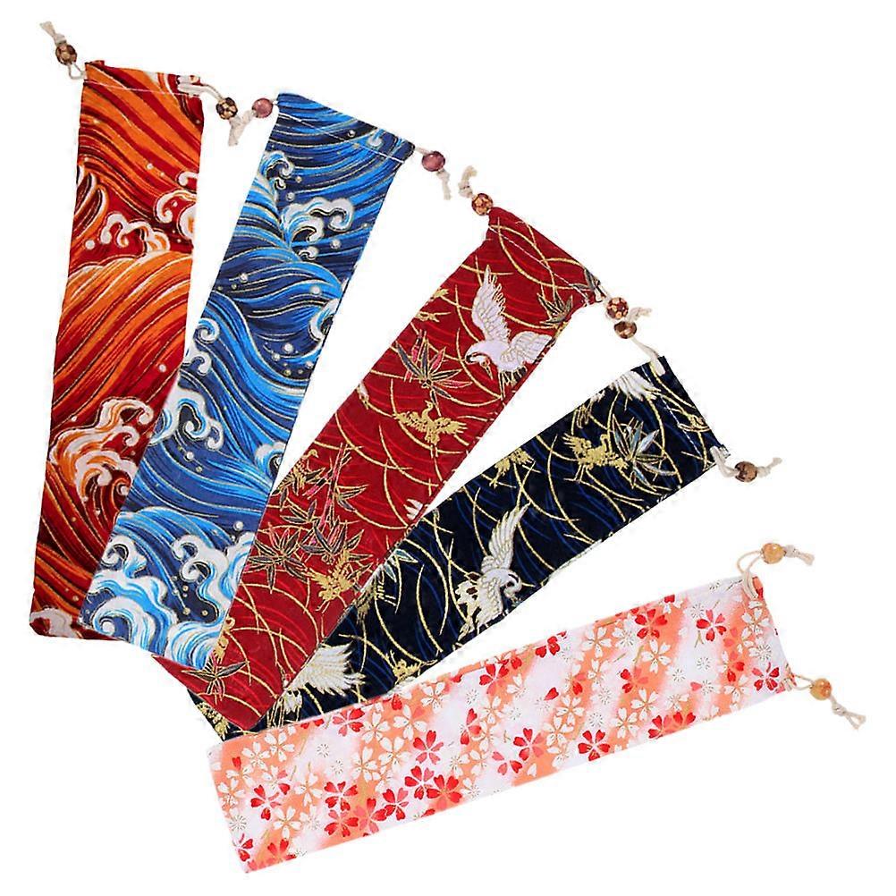 Cutlery Drawstring Bag Cloth for Portable Tableware Organizer 5Pcs