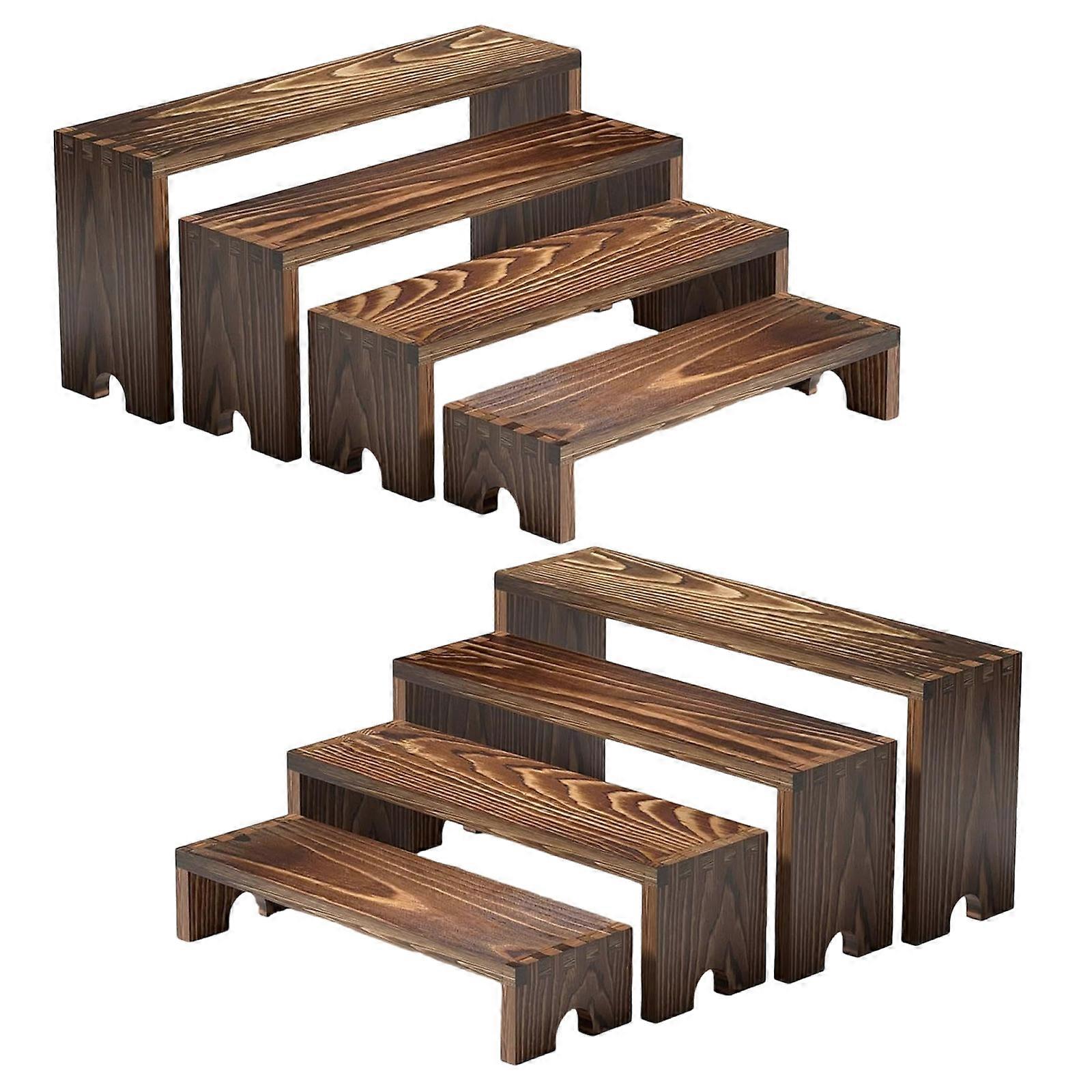 8PCS Multi Tiers Wood Display Shelves for Action Figure Desktop Storage Rack Space Efficient Office Organization Unit Multicolor