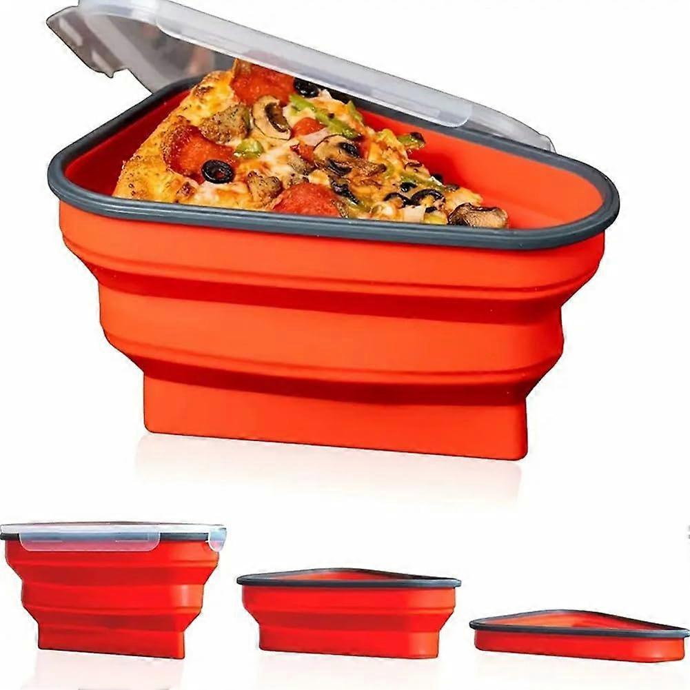 Collapsible Pizza Slice Storage Container with Lid, Silicone Microwave Safe Folding Box for Camping, Hiking, Picnic