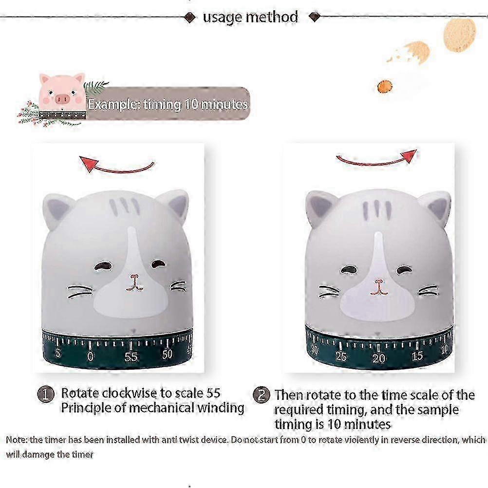 Cute Cat Timer Kitchen 60 Minutes Timer 360 Degree Rotating Timer for Baking and Boiling