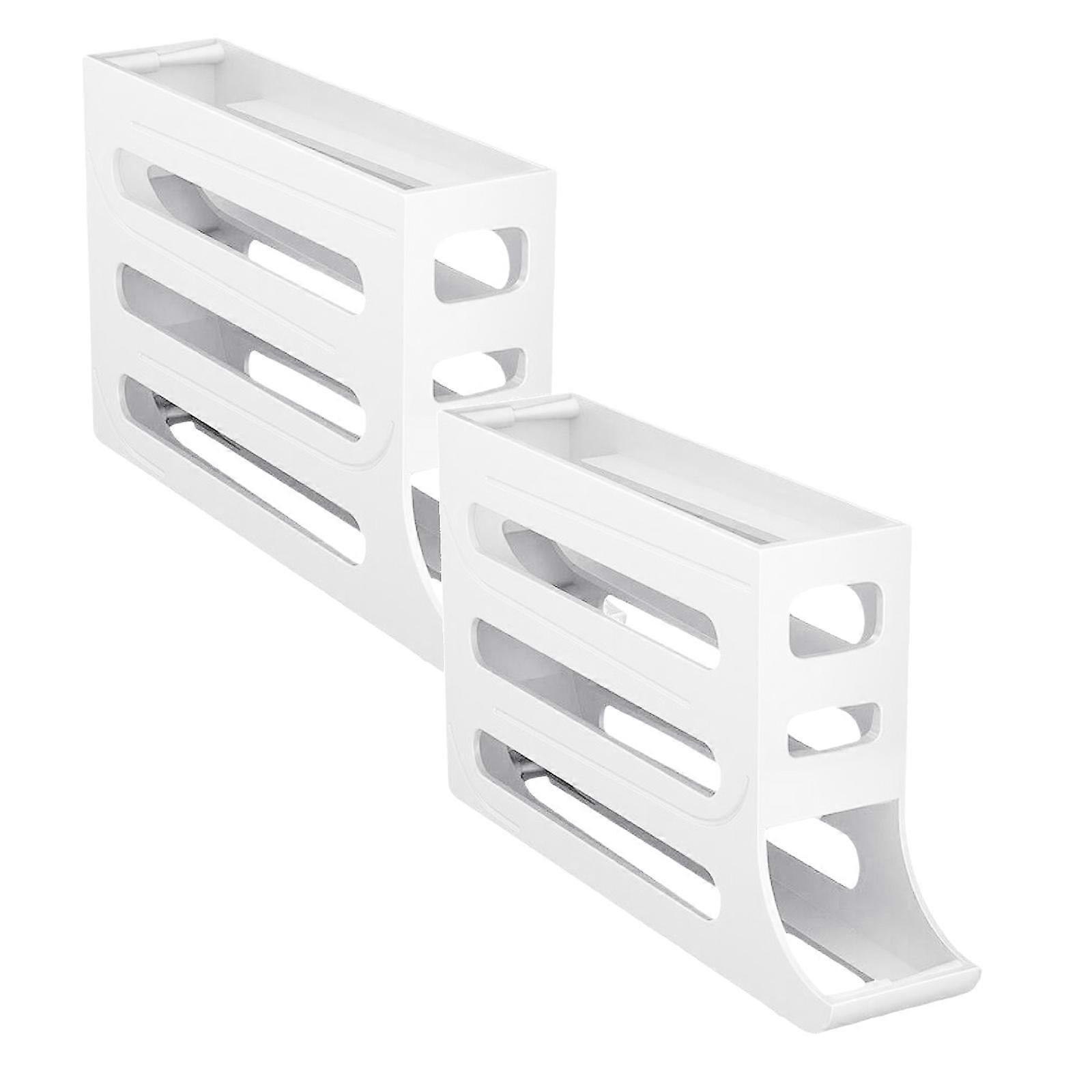 Rolling Egg Organizer Fridge Storage Box With Slide Out Tray Automatic Egg For Kitchen Countertop *2PCS