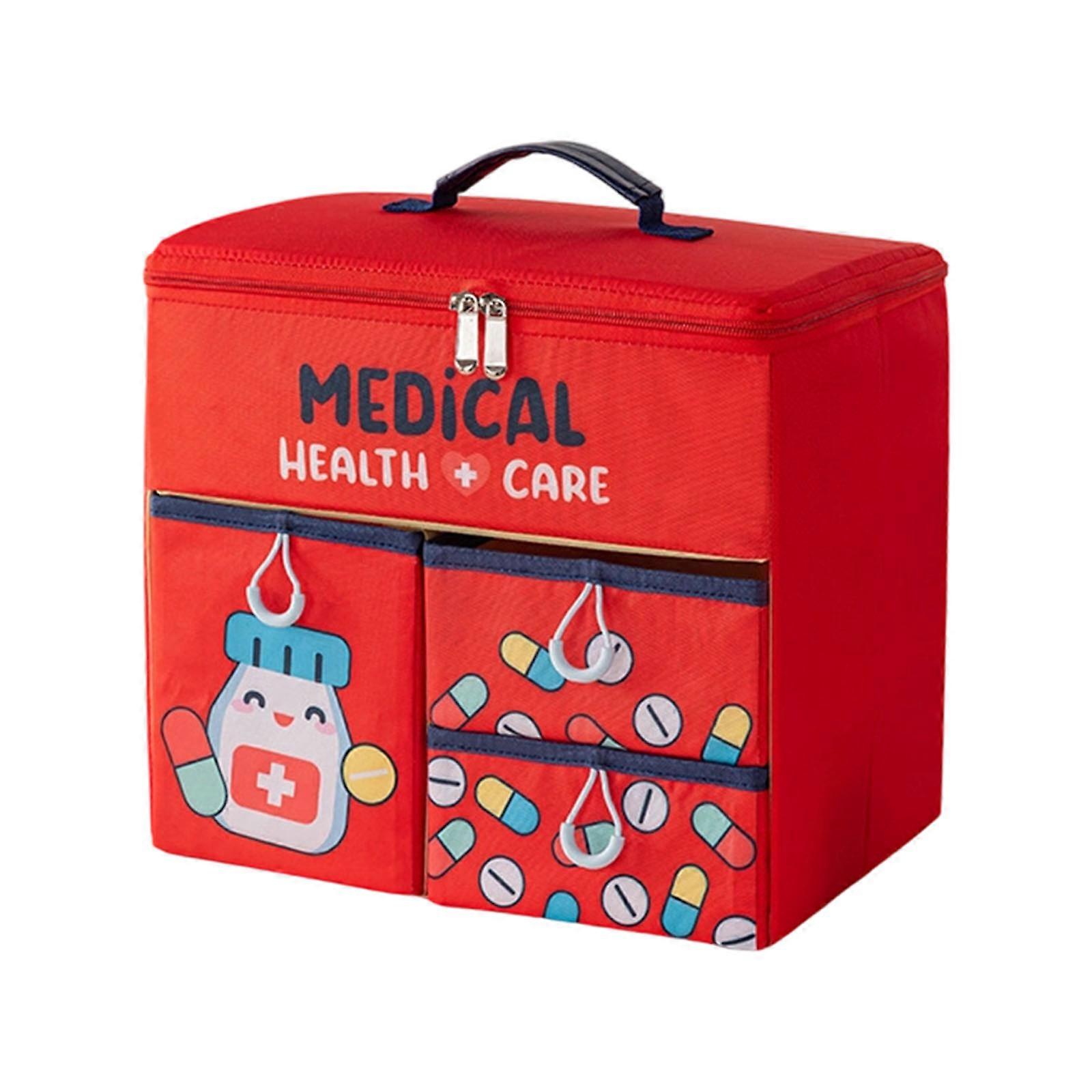 Foldable Multiple Layer Medicine Storage Organizers Portable Hand Carry Waterproof Polyester for Categorization  Red